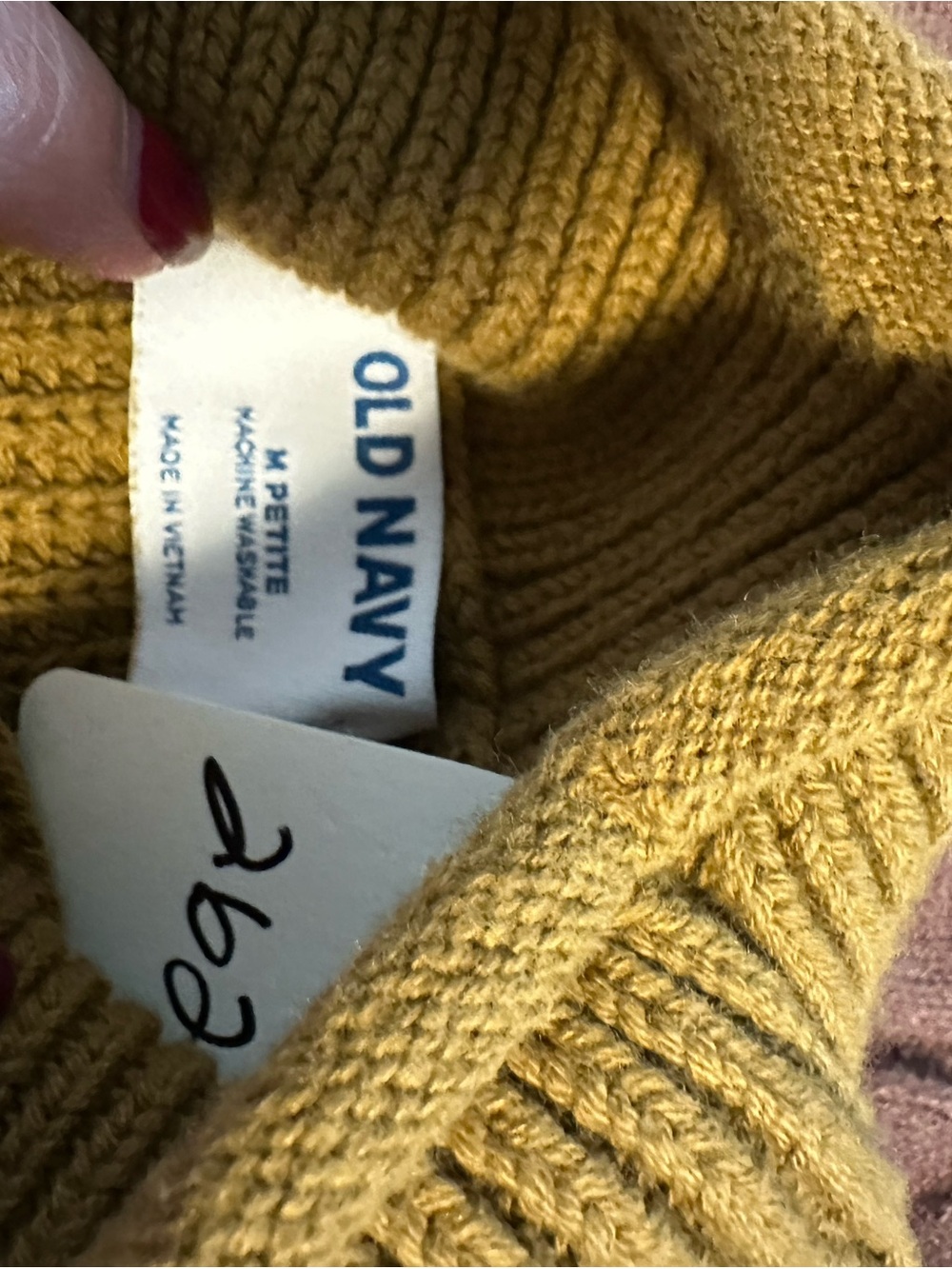 Old Navy Women’s M Petite Olive Green Cable Knit Turtleneck Sweater 100% Cotton - Picture 3 of 6